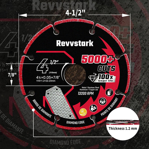 Diamond Cutting Wheel 4 1/2 x 7/8 Inch for Metal Cutting Disc, 5000+ Cuts on Rebar, Steel, Iron, INOX