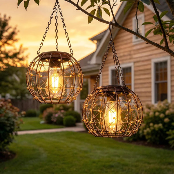 TWINKVILLA Hanging Solar Lanterns, Solar Lights Outdoor Waterpoof, Solar Chandelier with Warm White