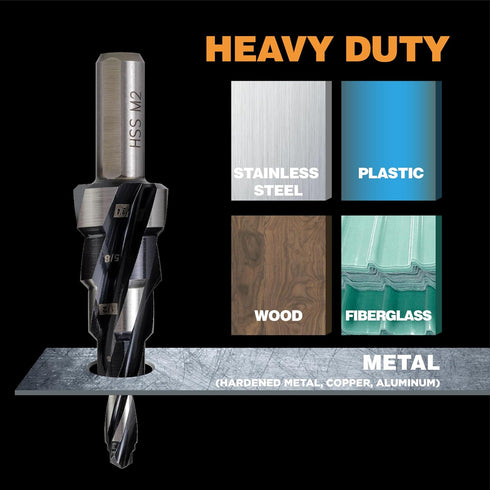 M2 High Speed Steel Step Drill Bit, 1/4 to 3/4 Inch for Hole Drilling in Stainless Steel, Copper, Aluminum, Wood,