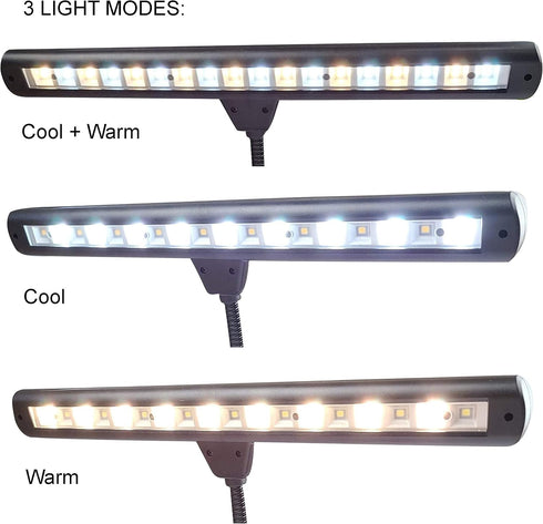 18 Extra Wide Clip-On Music Stand Orchestra Light- LED Rechargeable USB Piano, Desk, Reading Lamp