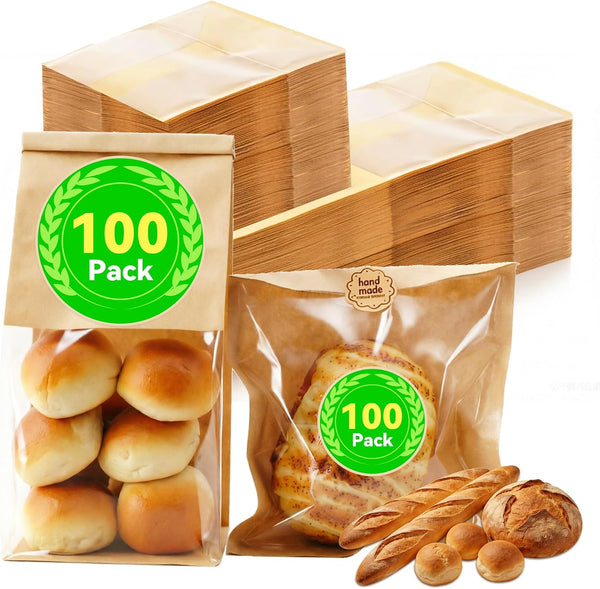NORIRUN 200Pack Kraft Paper Bakery Bread Bags for Homemade Sourdough (11x5.1x3.9in), Paper Bread