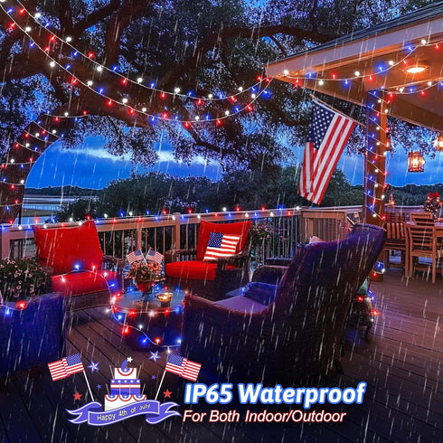 FFZZKJ 4th 100 33ft 2-Pack Red White and Blue Lights String for of July Decorations Outdoor Total LED for Memorial Day