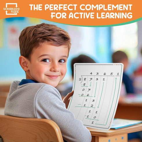 SCRIBBLEDO Division Math Practice Small White Board Dry Erase Sheets, 9”x12”, Pack of 10 for Classroom