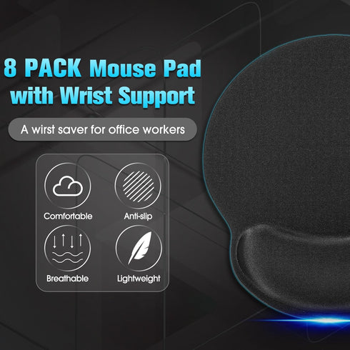 Yunsailing 8 Pack Ergonomic Mouse Pad with Wrist Rest Support Gel Memory Foam Mousepad Comfortable Computer Pad