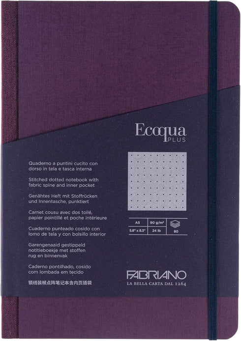 Fabriano Ecoqua Plus Fabric-Bound Notebook, 5.8" x 8.3", A5, Dotted, Wine