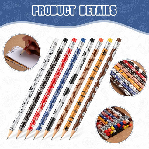 Teling 32 Pcs Western Cowboy Cowgirl Pencils for Kids, Fun Cowboy Theme Decorative Pencils