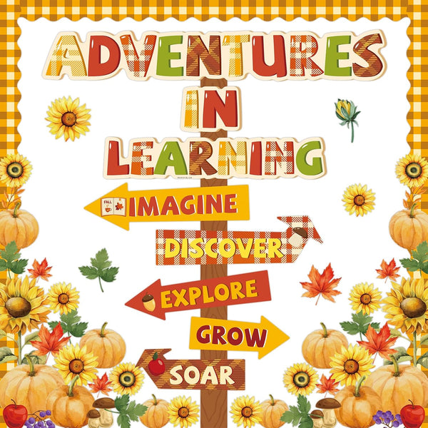 Fall Bulletin Board Classroom Decoration, Autumn Pumpkins Maple Signpost Paper Cutouts for Teachers