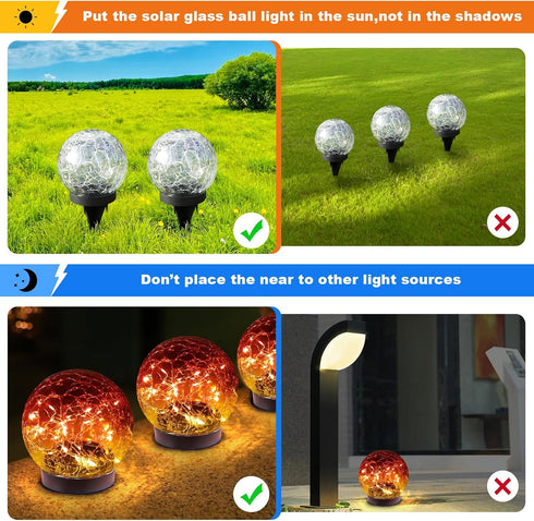 MLKNK 4 Pack Solar Globe Lights Outdoor Waterproof-Solar Balls-Solar Garden Lights-Orbs for Outside Cracked Glass Ball