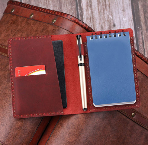 Leather Cover for Rite in the Rain Top Spiral Notebooks, Handmade Mini Pocket Notepad Holder - WINE