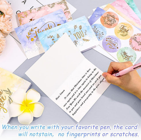 Zonon 24 Pack 2026 6 4 inch(Lovely Watercolor Thank You Cards with Envelope Thank You Notes with Round Stickers Gold