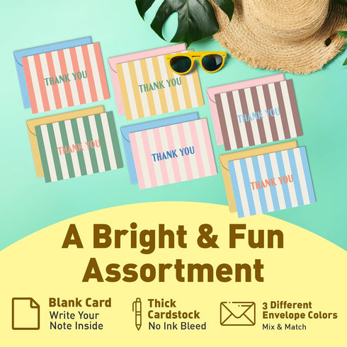 Summer Set 24 6 (4 4x5.5 Sweetzer & Orange Stripes Thank You Cards of Blank Cards with Envelopes Colorful Designs