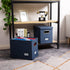 PRANDOM File Organizer Box - Set of 2 Collapsible Decorative Linen Storage with Lids for Office Cabinet (Navy Blue)