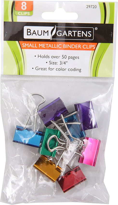 Small Binder Clips Assorted Colors .75" 8/Pkg