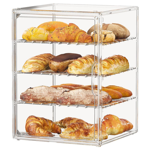 Awelov Bread Box for Kitchen Countertop, 4 Layers Pastry Display Case with Magnetic