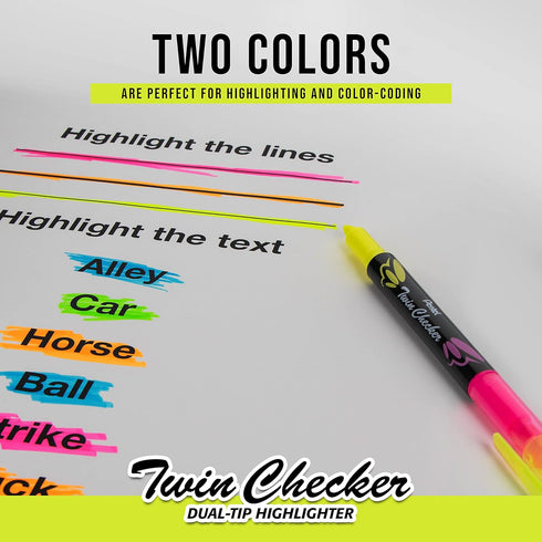 Pentel Twin Checker Dual-tip Highlighter, Pack of 12, Chisel Tip, Yellow/Pink Ink (SLW8-GP)