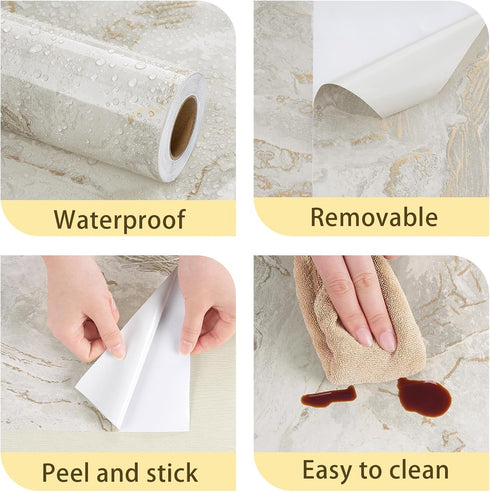 Gold Marble Contact Paper for Countertops, Shiny White Marble Peel and Stick Wallpaper for Cabinets