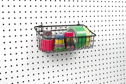 Spectrum Pegboard & Wall Mount Wire Basket Small, Industrial Gray Storage Organizer for Garage and Crafts
