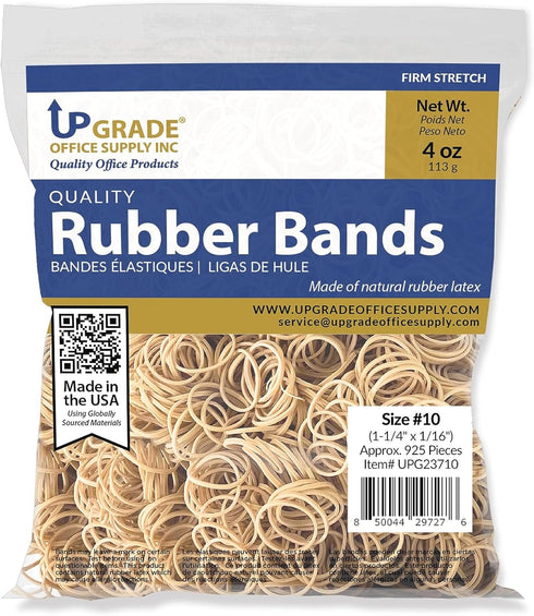 Upgrade Office Supply UPG23710 Rubber Bands, Size #10 (1-1/4 x 1/16"), 1/4 lb. Bag, Approx. 925 Bands, Made in USA