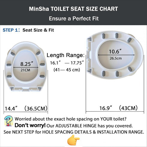 MinSha 16.5 MinS5005 Round/O-Shape Toilet Seat Replacement, Soft Close Quiet No Slam, PP Plastic Heavy-Duty Durable