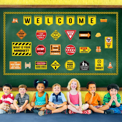 Zonon 36 Pcs Construction Bulletin Board Decorations Welcome Classroom Sign Positive Poster Banner for School