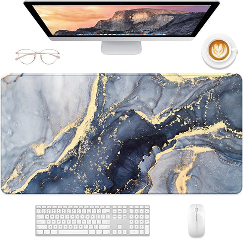 Large Desk Mat - 32" x 16" XXL Extended Gaming Mouse Pad, Cute Blue Gray Marble Design