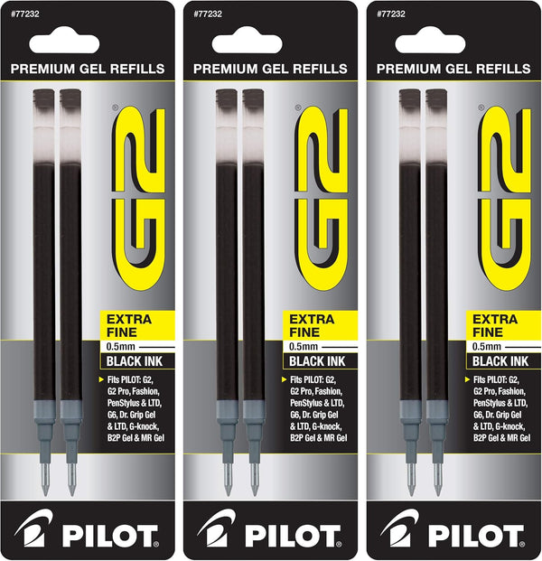 Pilot G2 Gel Ink Refills, Extra Fine Point 0.5 mm, Black, Pack of 6