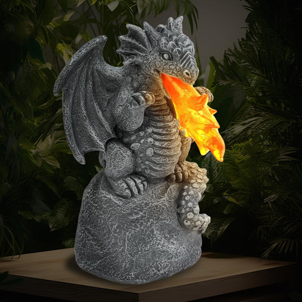 WENYLE Solar Garden Outdoor Statues Flame Dragon with Solar Lights, Lawn Decor