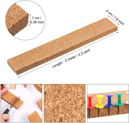 Uanchu Cork Strips Bulletin Bar Strips Pin Board Bar Strips Frameless Notice Board Strip with 1 Roll Double Side Tape 100 Push Pins for Office Back to School Notes Photos(Brown,79 Inch) by Nuanchu