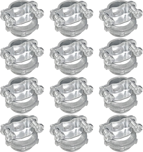12 Packs 1/2" NM Clamp Type Cable Connectors, Zinc Clamp Type Connector for Metallic Conduit Protect Cables