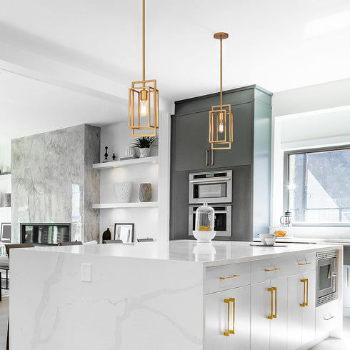 Gold Pendant Lights Kitchen Island, Modern Geometric Kitchen Pendant Light Fixtures, Vintage Brushed Brass Pendant