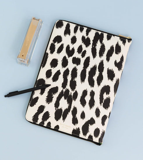 Kate Spade New York Vegan Leather Padfolio, Zipper Portfolio with 8.5" x 11" Writing Pad, Modern Leopard Organizer
