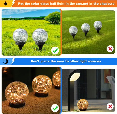MLKNK 2 Pack Solar Globe Lights Outdoor Waterproof-Solar Balls-Solar Garden Lights-Orbs for Outside Cracked Glass Ball