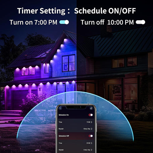 IP67, 200+ KSIPZE Permanent Outdoor Lights Waterproof Smart RGB+IC Eaves LED Lights with App & Button Control, Dynamic