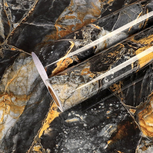 17.7''x100'' Slate Gold Glossy Marble Contact Paper for Countertops, Waterproof Peel and Stick Vinyl Wallpaper