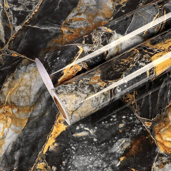 17.7''x100'' Slate Gold Glossy Marble Contact Paper for Countertops, Waterproof Peel and Stick Vinyl Wallpaper
