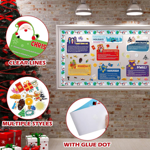 Cholemy 105 Pcs Winter Bulletin Board with Holidays Around The World Cutouts for Educational Resources Decor