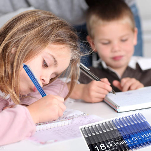 Vanstek 18 Pack Retractable Erasable Gel Pens, 9 Black & 9 Blue, Fine Point (0.7) for Writing and Note Taking