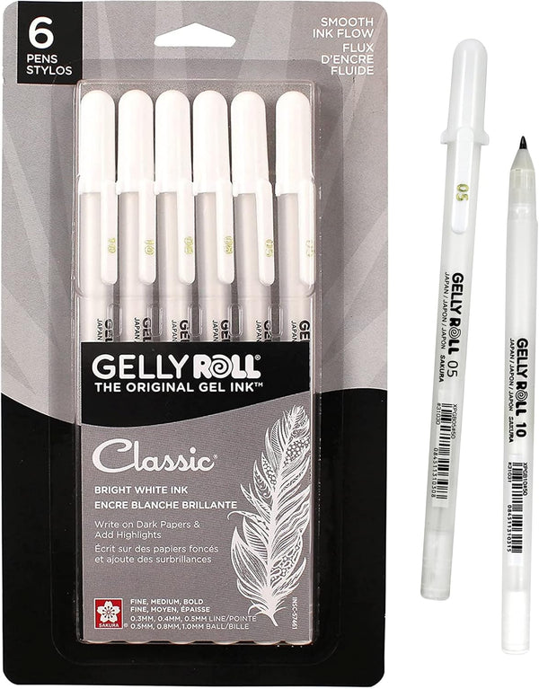 SAKURA Gelly Roll Gel Pens, Fine, Medium & Bold Tip Ink Pens for Journaling, 6 Pack