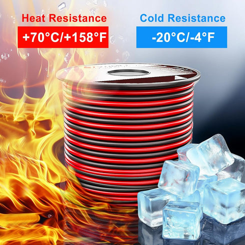 Tyumen 40FT 18 2pin 2 12V/24V 18AWG Gauge Color Red Black Cable Hookup Electrical Wire LED Strips Extension Cord DC