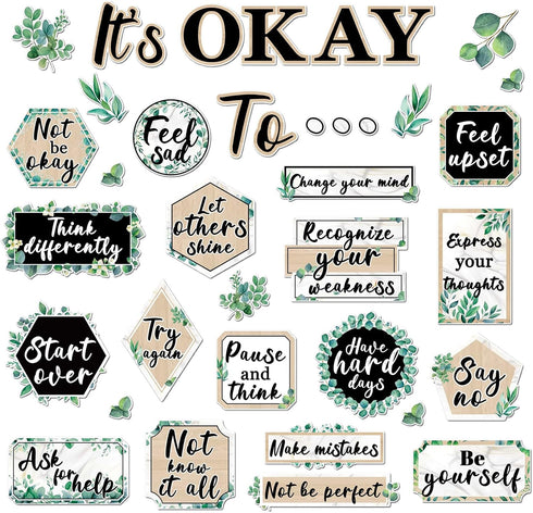 Mental Health Posters It's Okay to Eucalyptus Bulletin Board Set, Inspirational Accents for School Office Home Decor
