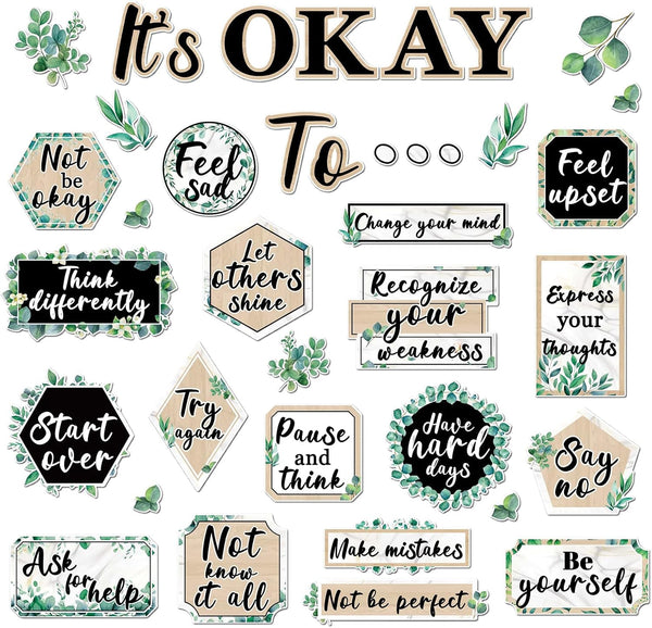 Mental Health Posters It's Okay to Eucalyptus Bulletin Board Set, Inspirational Accents for School Office Home Decor