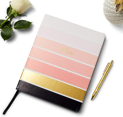 WORLD TRAVELER Eccolo Large Lined Journal Notebook, Hardbound Cover, 256 Ruled White Pages, Ombre Stripes, 8x10 inches