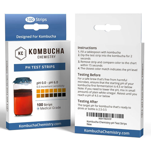 pH Test Strips for Kombucha Brewing 0-6 (0.5 Intervals) - 100pc Kit