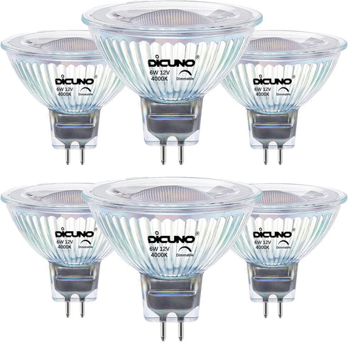 DiCUNO MR16 LED Bulb Dimmable, 60W Equivalent, 4000K Natural White, GU5.3 Base, 6W, 40 Degree Beam Angle, 6 Pack