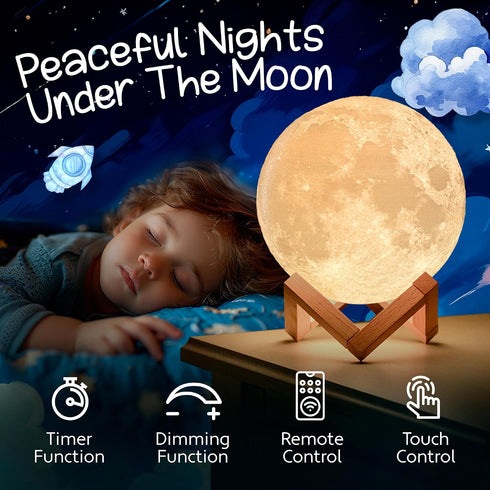 3D (5.9 inch) Mind-Glowing Moon Lamp - Moon Night Light for Kids Bedroom - Globe Nightlight with Multi Color LED