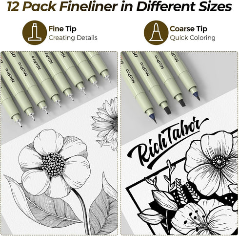 58 Set 6 0.5 0.7 0.9 2mm, 12 30 Nicpro PCS Art Drawing Supplies Kit in Leather Case, Art Mechanical Pencil with Metal