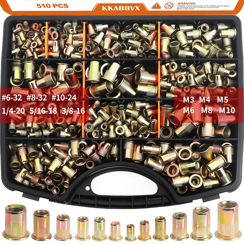 KKABBVX Rivet Nuts Assortment kit, 510pcs SAE & Metric Rivet Nut,Galvanized Carbon Steel