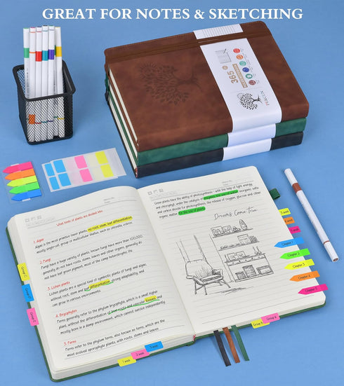 B5 Lined Journal Notebook - 365 Page Large Leather Journals for Writing, 100Gsm Thick Pages, Daily Diary for Travel