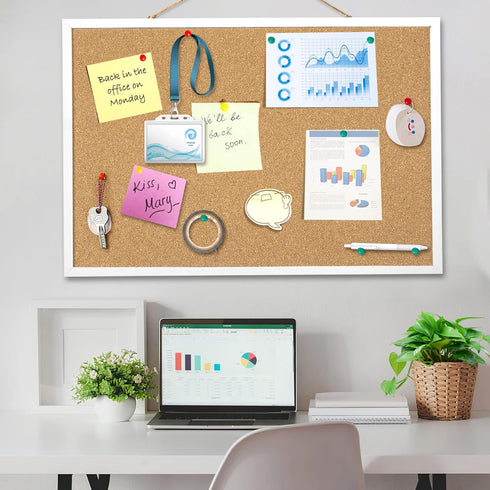 FEBSNOW Cork Board Bulletin Board 23 x 15.7 Inches with Rectangle White Frame for Office Message Board