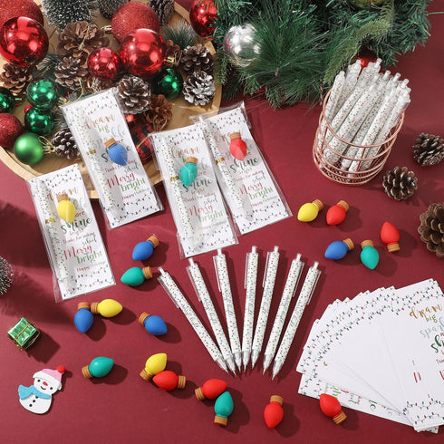 60 Sets 0.7 mm Lightbulb Yexiya Christmas Mechanical Pencils Automatic Click Pencils Erasers Thank You Card Classroom